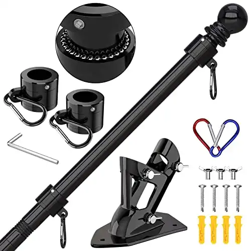 ZMTECH Flag Pole - Upgraded Bracket, 6 FT Stainless Steel Flag Poles for Outside House, Residential or Commerical, Tangle Free Flag Pole Kit for American Flag (Without Flag, Black)