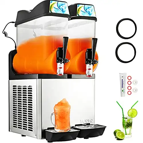 VBENLEM 110V Commercial Slushy Machine 24L Double Tank Slushie Machine 1600W Stainless Steel Margarita Smoothie Frozen Drink Maker Efficient Cooling Perfect for Supermarkets Cafes Restaurants Bars