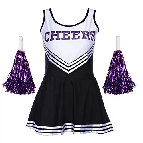 Jojobaby Women's Musical Uniform Fancy Dress Costume Complete Outfit (X-Small, Black w/ 2purple pompoms)