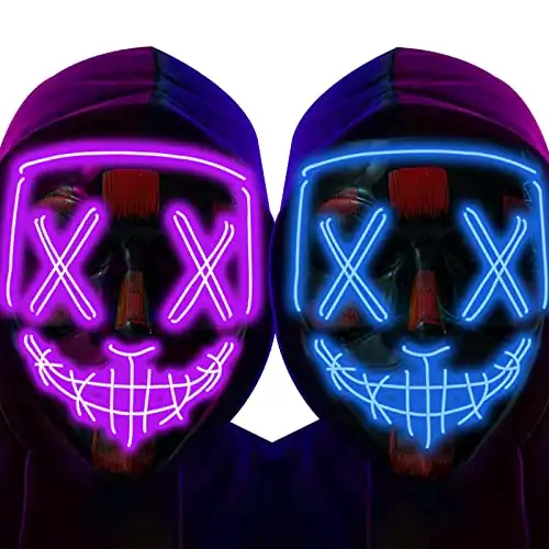 2 Pack Halloween Purge Mask,LED Light up Mask Scary mask for Man Kids Cosplay Halloween Costume Masquerade Parties,Carnival