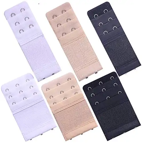 6 Pcs Women's Bra Extender 2 Hooks/ 3 Hooks Elastic Bra Extension Strap, Bra Lingerie Extenders, White/Black/Beige