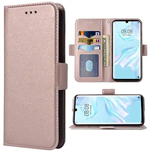 Phone Case for Huawei P30 Pro Folio Flip Wallet Case,PU Leather Credit Card Holder Slots Heavy Duty Full Body Protection Kickstand Phone Cover for Huwai Hawaii P30pro P 30 30pro Cases Rose Gold