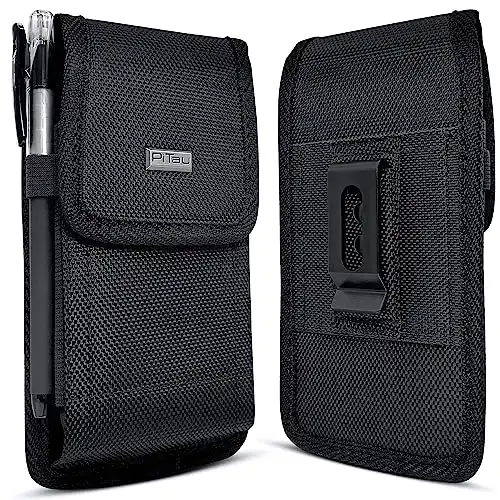 PiTau Large Cell Phone Belt Holder Holster Case with Clip Pouch Cover for iPhone 14 Plus 14 13 12 11 Pro Max, Xs Max, 8 7 Plus, Samsung Galaxy S23+ S22+ S21+ S20+ Plus Models, A54 5G A53 A52 A51 A50